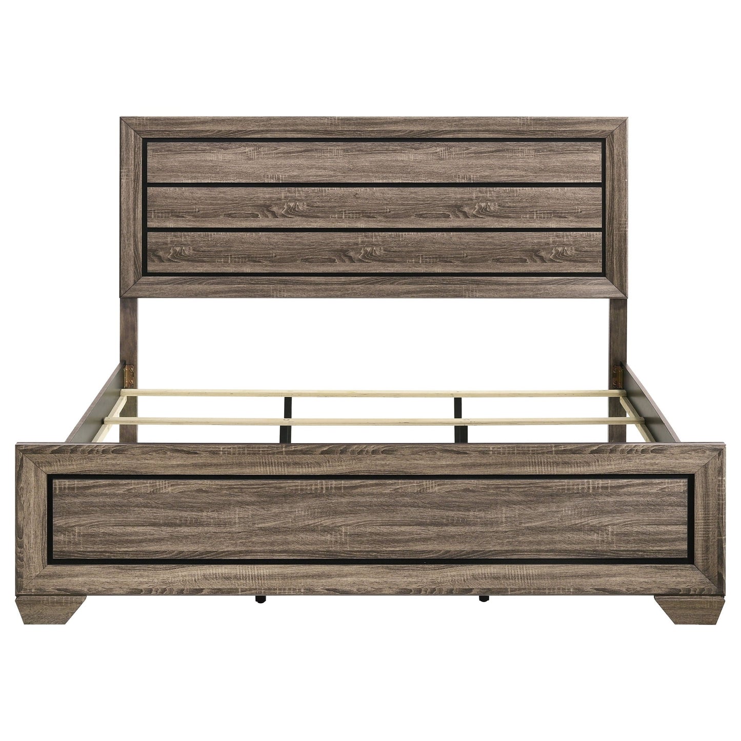 Oatfield Panel Bed by HouseOfZazla in weathered brown wood with black framed panels on Tampa Home & Garden Store