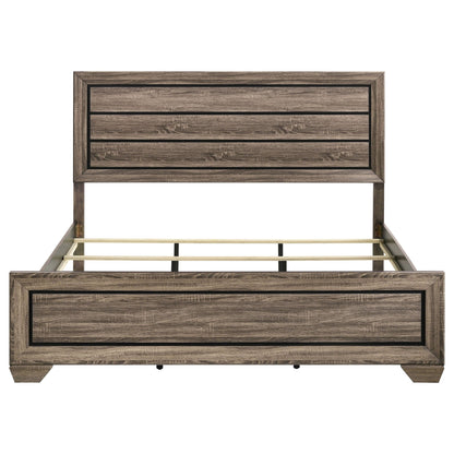 Oatfield Panel Bed by HouseOfZazla in weathered brown wood with black framed panels on Tampa Home & Garden Store