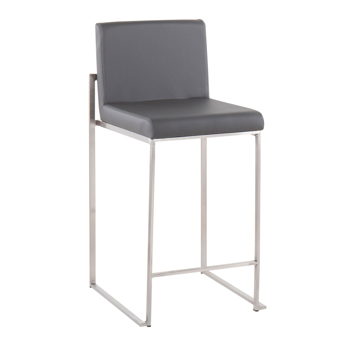 Contemporary high-back counter stool with padded gray upholstery and chrome frame on Tampa Home & Garden Store