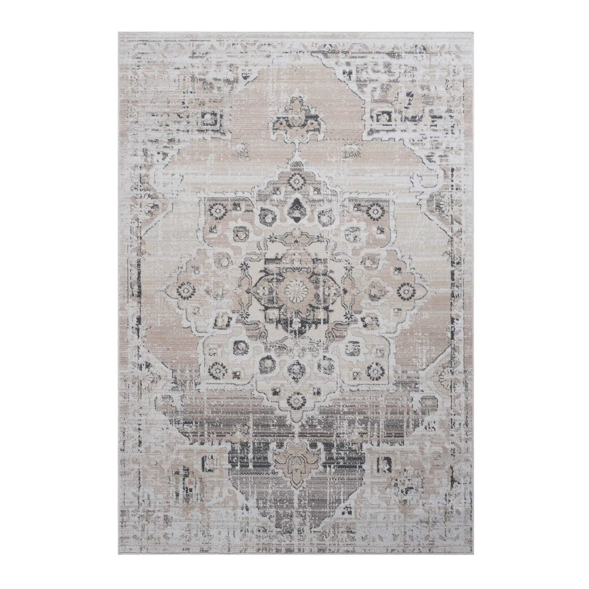 Payas Medallion Rug, neutral beige-gray distressed area rug by Unique Piece Furniture on Tampa Home & Garden Store