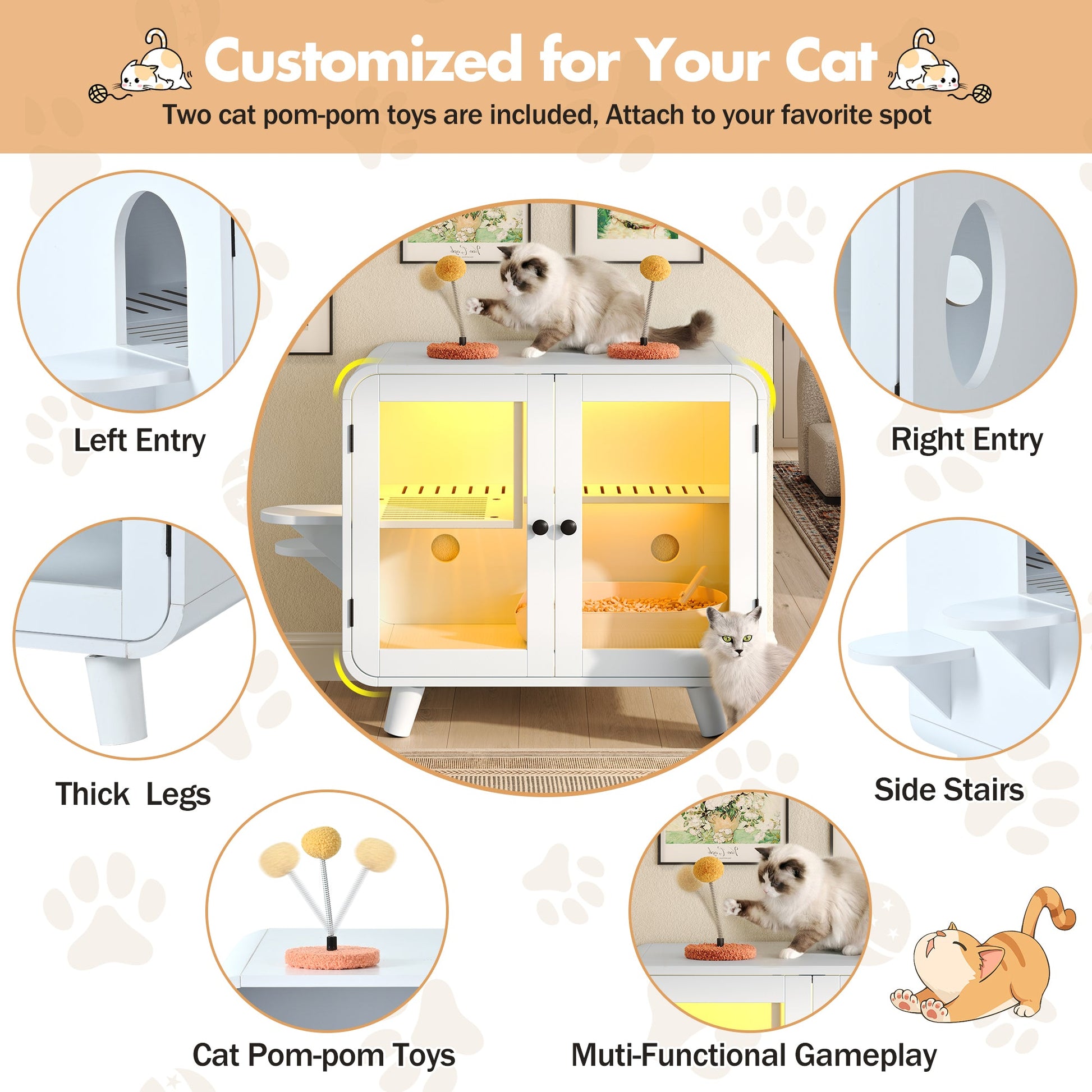 Cat Hidden Litter Box Enclosure with RGB LED Light white cabinet by HouseOfZazla on Tampa Home & Garden Store