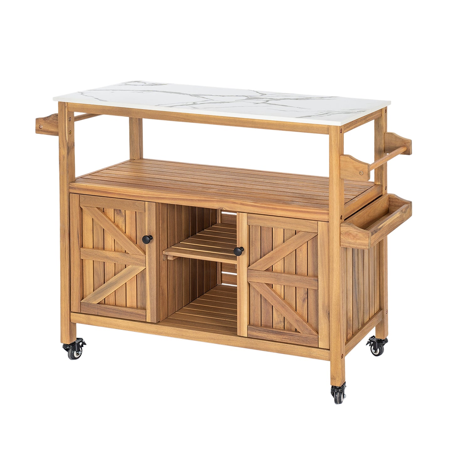 Classic Outdoor Acacia Wood Bar and Serving Rack