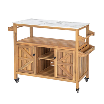 Classic Outdoor Acacia Wood Bar and Serving Rack