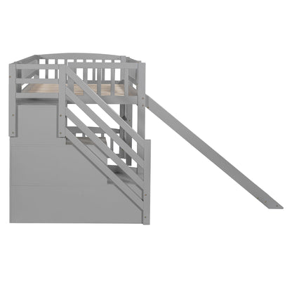Loft stairway bed with 2 drawers in gray, includes ladder and slide, HouseOfZazla on Tampa Home & Garden Store