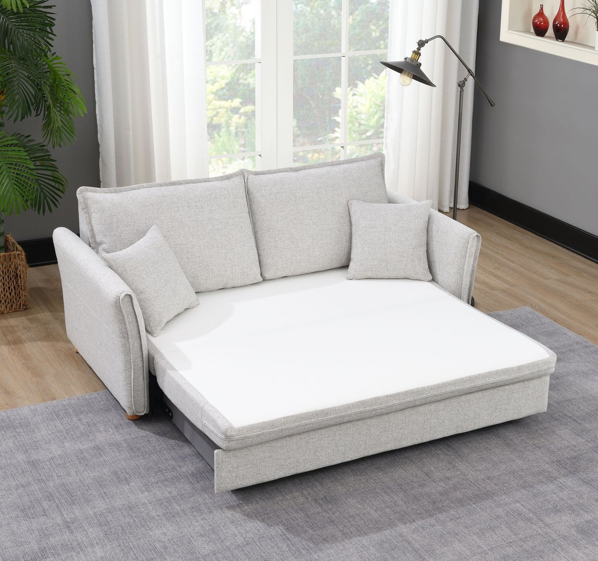Oren Chenille Sleeper Sectional Sofa with Storage in Gray, pull-out bed and storage ottoman on Tampa Home & Garden Store