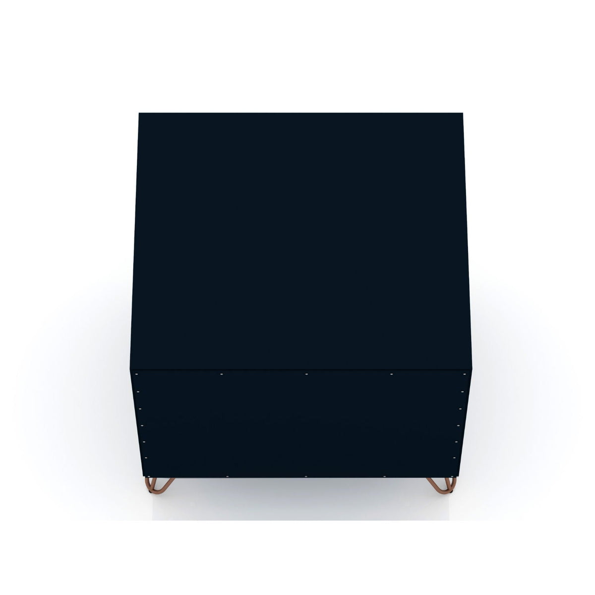 2 Drawer Nightstand navy blue with copper splayed legs and riveted trim on Tampa Home & Garden Store