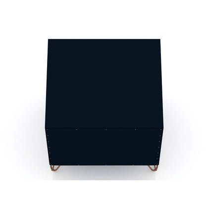 2 Drawer Nightstand navy blue with copper splayed legs and riveted trim on Tampa Home & Garden Store