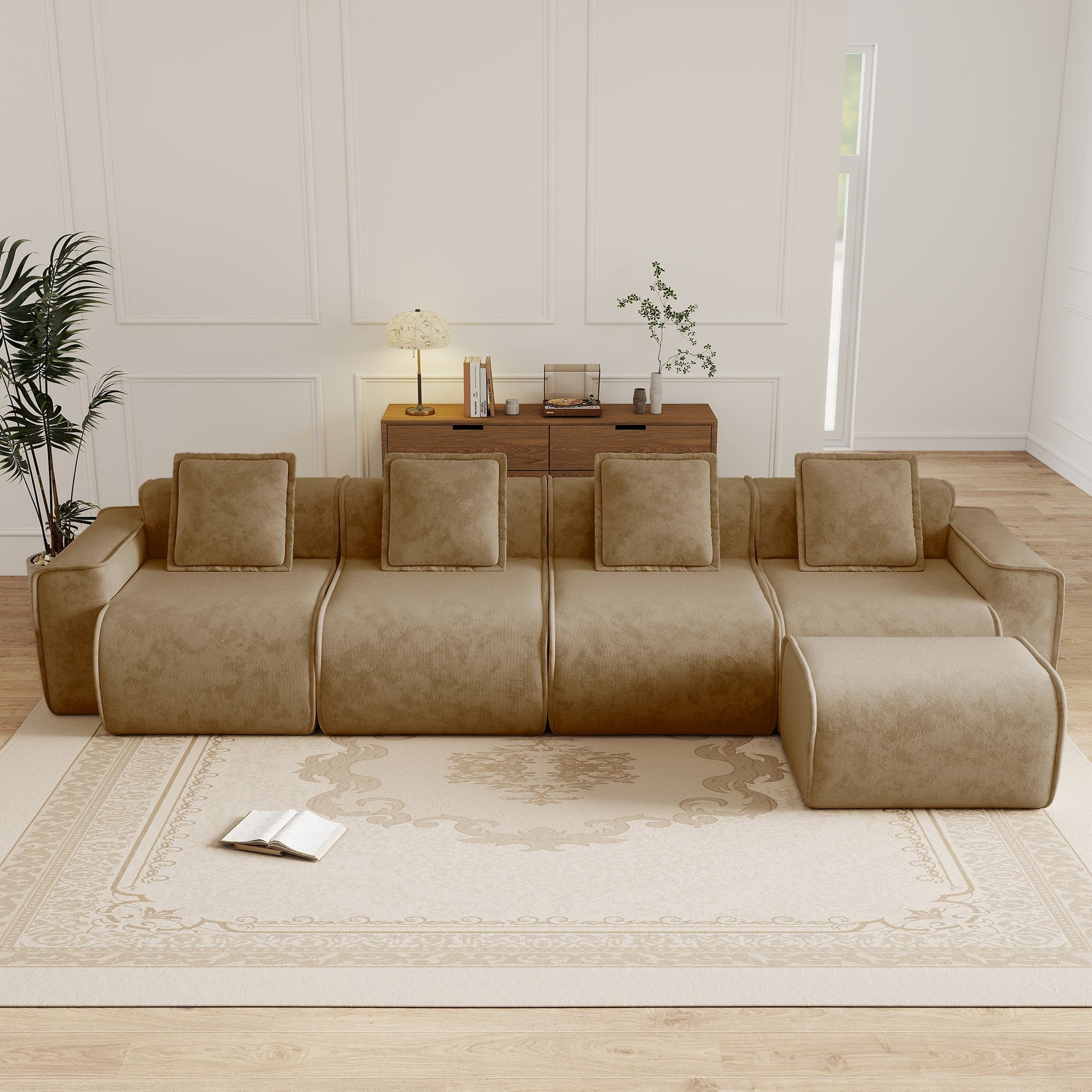 Sofas HouseOfZazla Streamlined Design 4-Seat L-Shape Modular Sofa in beige fabric on Tampa Home & Garden Store