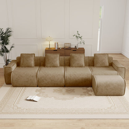 Sofas HouseOfZazla Streamlined Design 4-Seat L-Shape Modular Sofa in beige fabric on Tampa Home & Garden Store