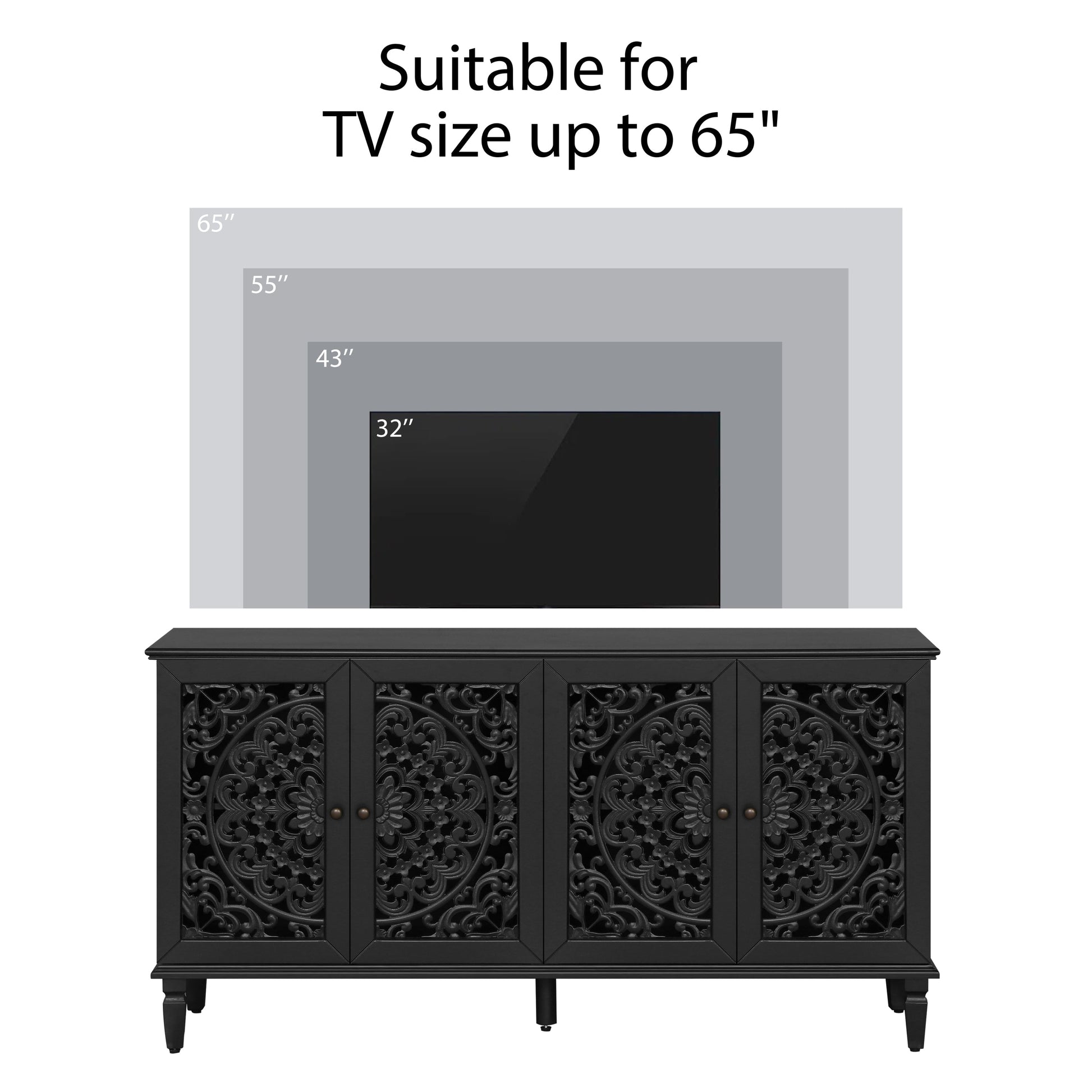 60in antique black buffet cabinet with floral carved panels by HouseOfZazla on Tampa Home & Garden Store