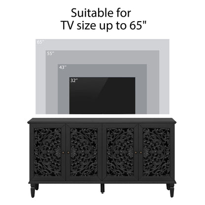 60in antique black buffet cabinet with floral carved panels by HouseOfZazla on Tampa Home & Garden Store