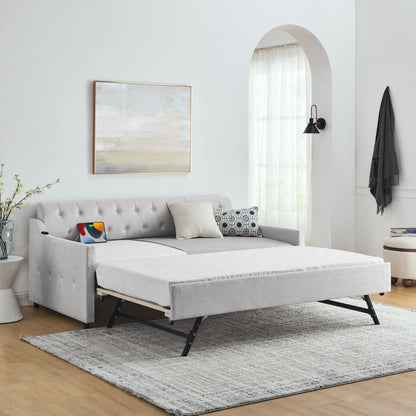 Upholstered Daybed With Trundle and Usb Armrest