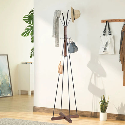 Reclaimed wood and black metal freestanding coat rack with multiple hooks, natural finish on Tampa Home & Garden Store