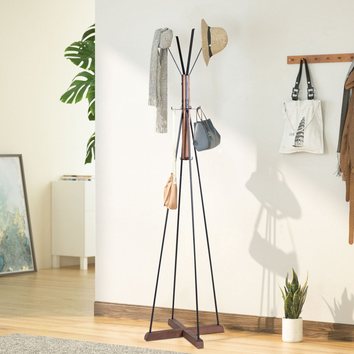 Reclaimed Wood and Metal Freestanding Coat Rack with Hooks by HouseOfZazla, natural on Tampa Home & Garden Store