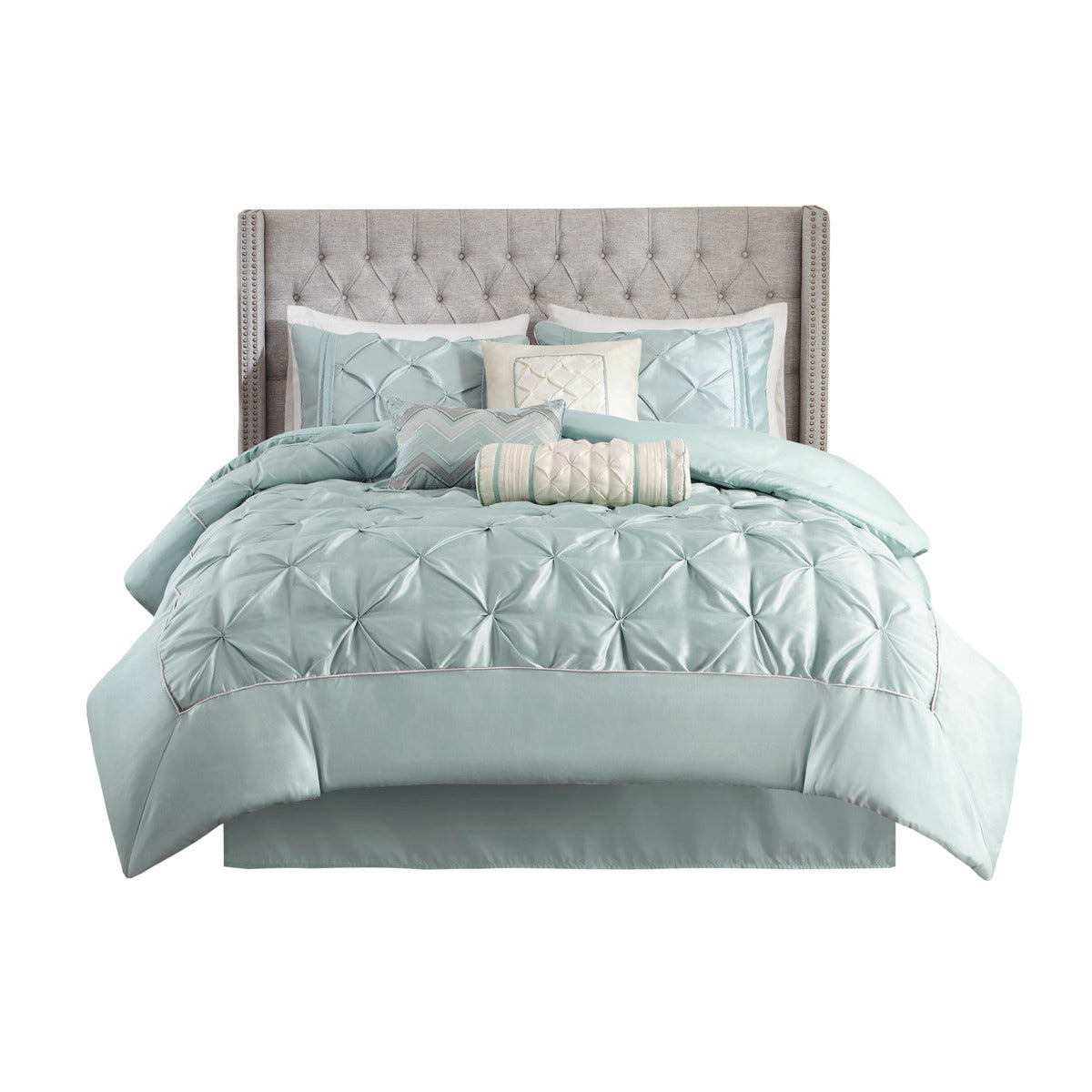 7 Piece Tufted Comforter Set in Seafoam King