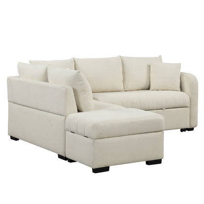 Beige L-shaped sleeper sectional with movable ottoman on Tampa Home & Garden Store