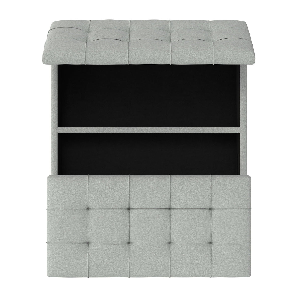 Stone gray HouseOfZazla storage ottoman with lift-top hidden compartment and tufted top on Tampa Home & Garden Store