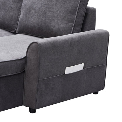 Modern modular L-shaped sofa bed with chaise in dark grey linen upholstery by HouseOfZazla on Tampa Home & Garden Store