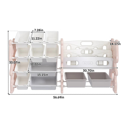 Kids Toy Storage Organizer with 2 Tier Bookshelf