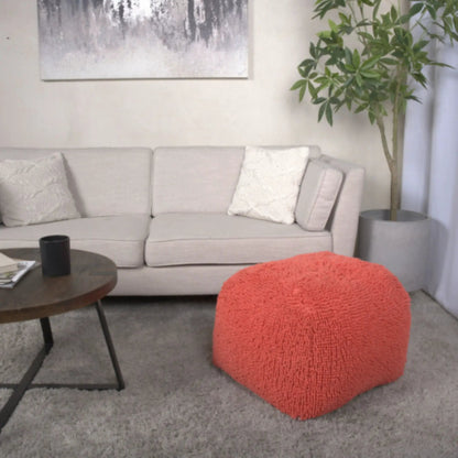Spongy Square Pouf Soft Seating orange knitted accent pouf in living room on Tampa Home & Garden Store