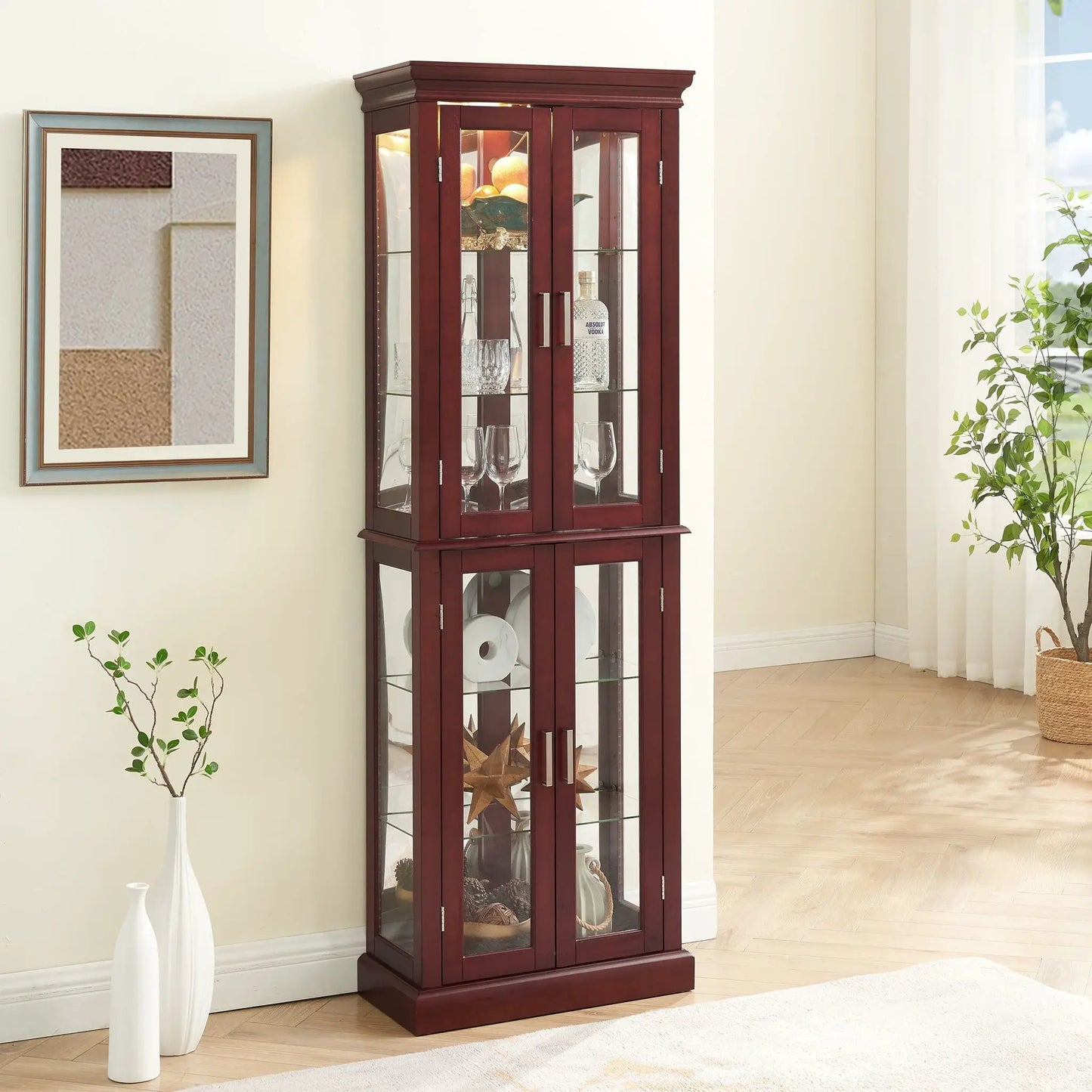 Lighted Curio Cabinet with Tempered Glass Shelves