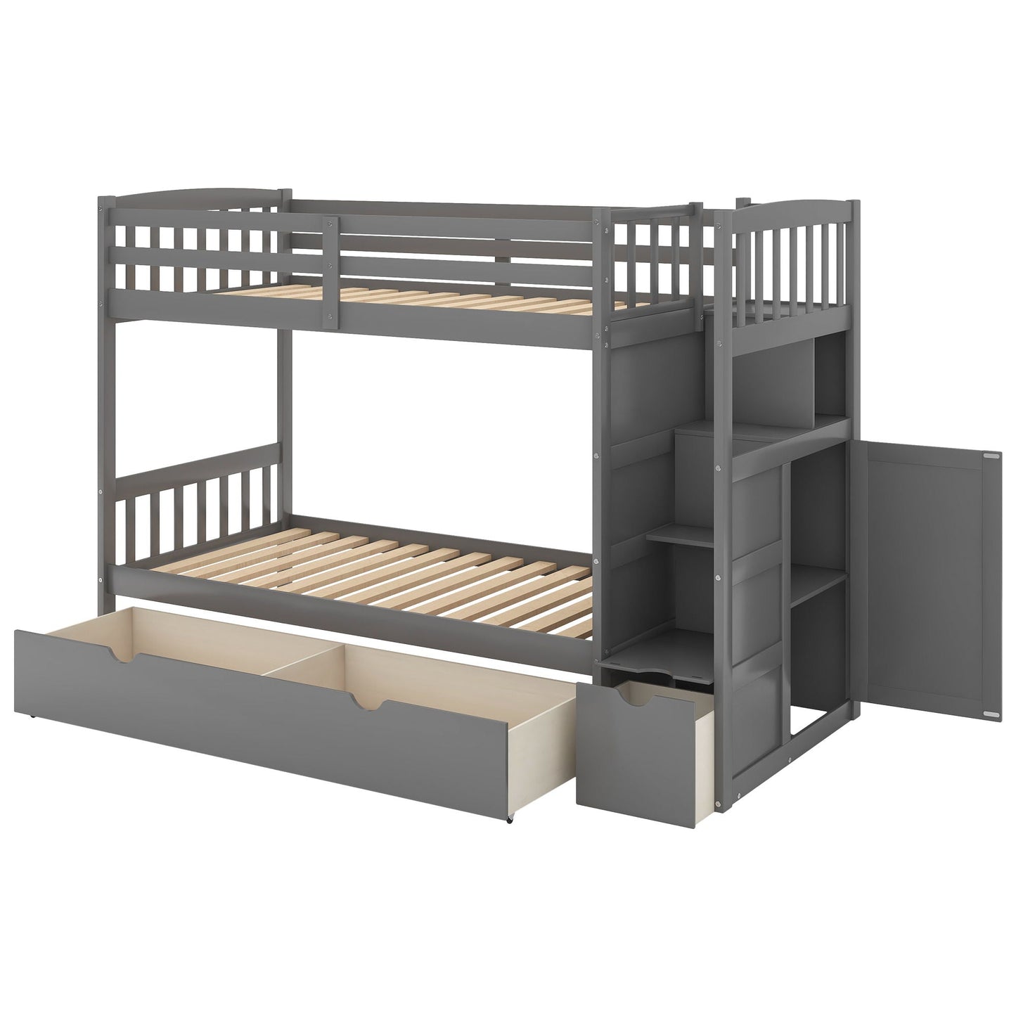 Bunk bed in gray with built-in storage shelves and drawers by HouseOfZazla on Tampa Home & Garden Store