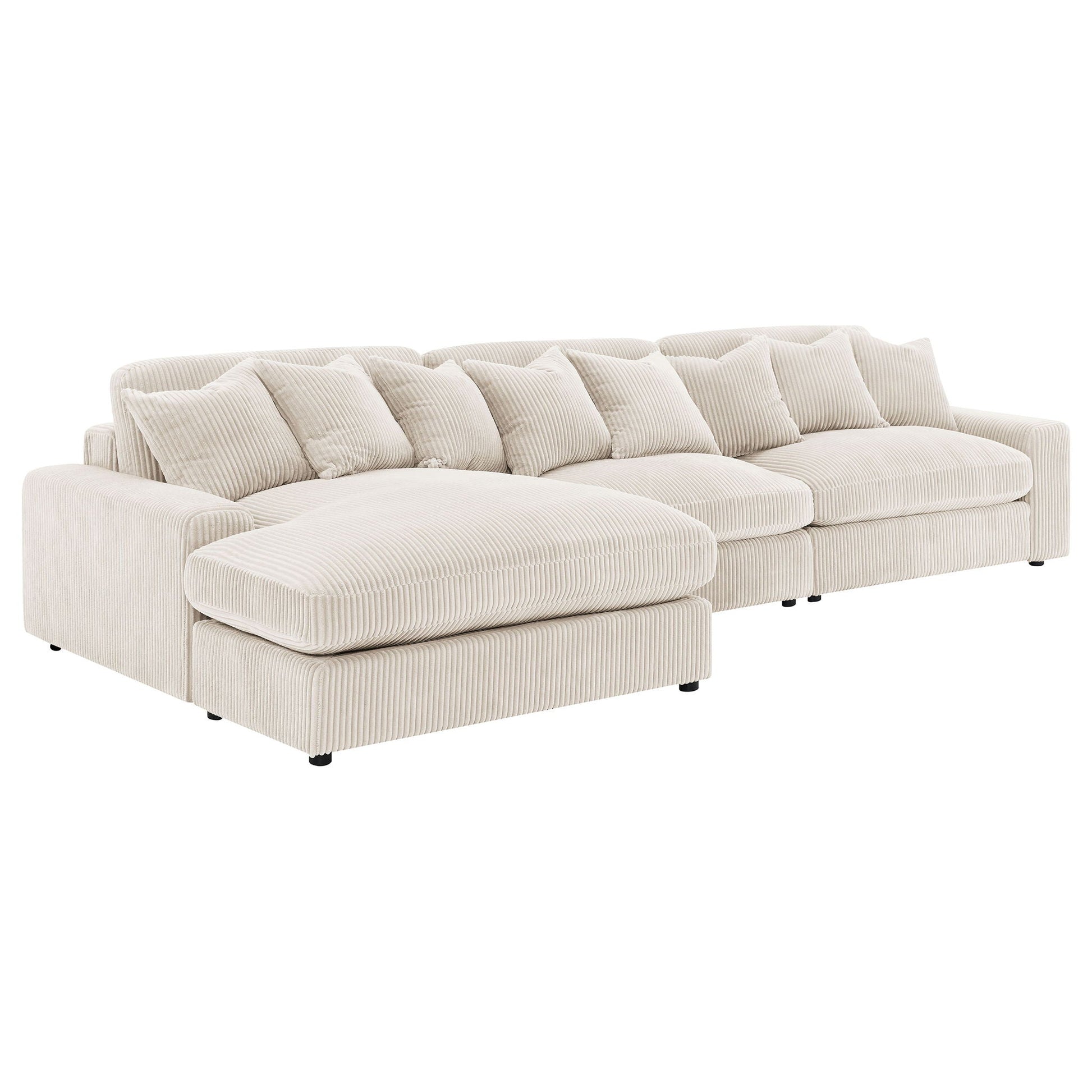 Cassidy upholstered sectional sofa with reversible cushions in beige corduroy fabric on Tampa Home & Garden Store