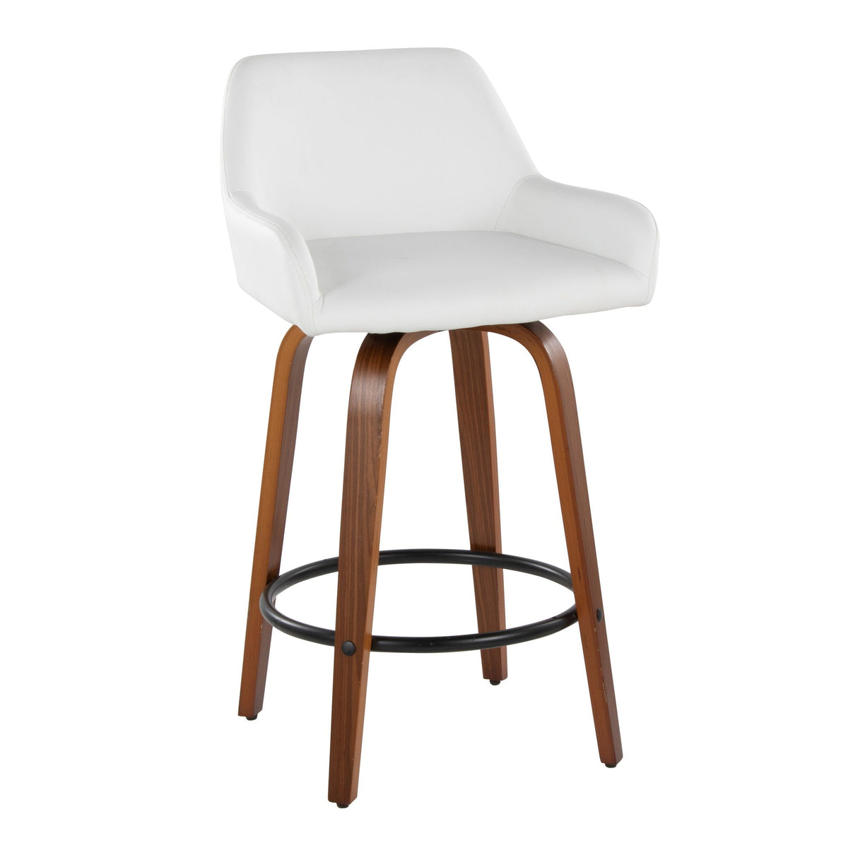 HouseOfZazla white fixed-height swivel counter stool set with round footrest and wood legs on Tampa Home & Garden Store
