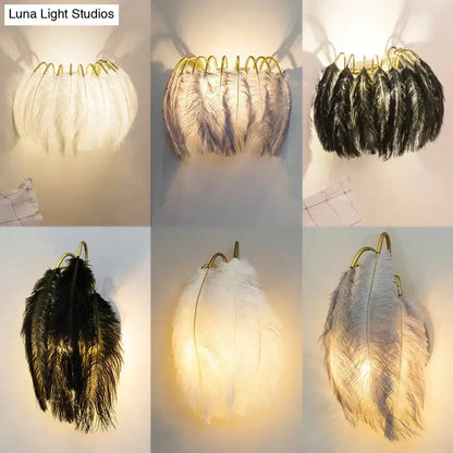 Feather Gold Wall Light Sconce for Bedroom
