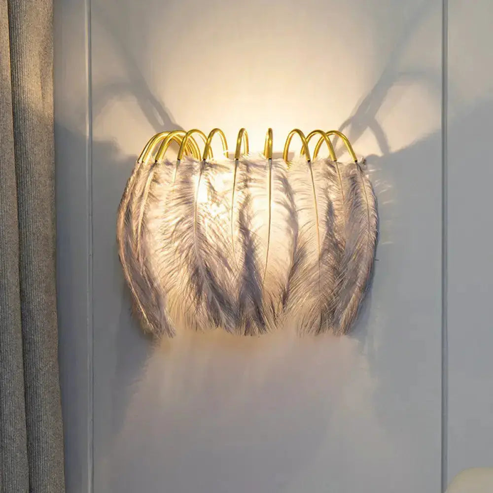 Feather Gold Wall Light Sconce for Bedroom