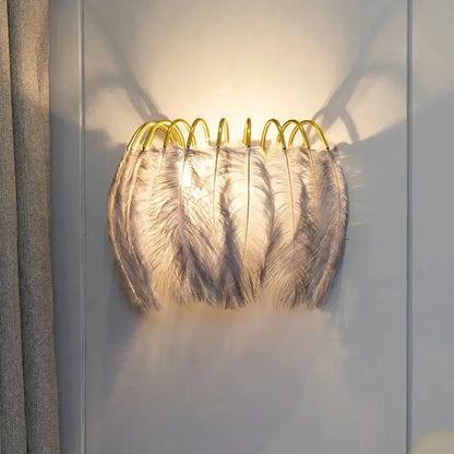 Feather Gold Wall Light Sconce for Bedroom