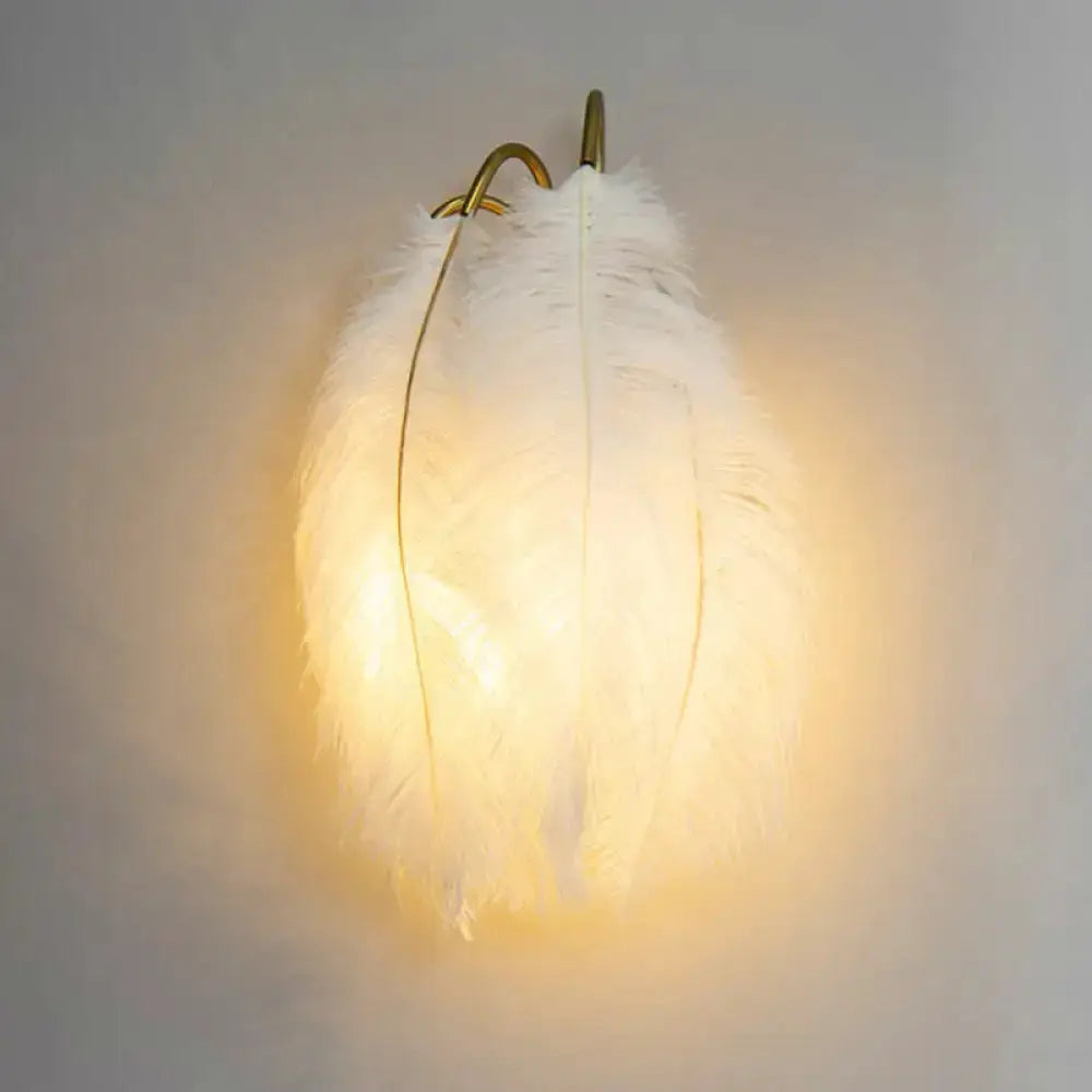 Feather Gold Wall Light Sconce for Bedroom