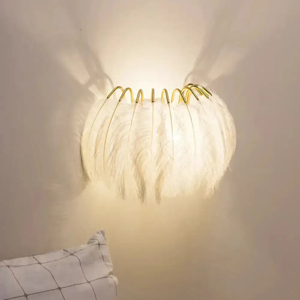 Feather Gold Wall Light Sconce for Bedroom