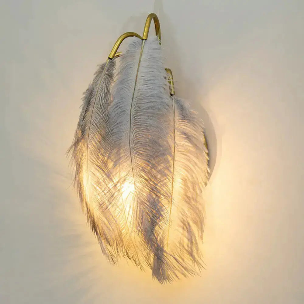 Feather Gold Wall Light Sconce for Bedroom