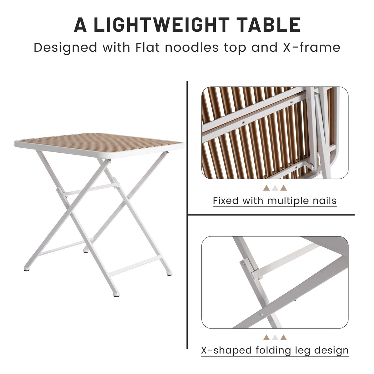 Modern 4-piece outdoor folding table set with light wood slatted top and white frame on Tampa Home & Garden Store