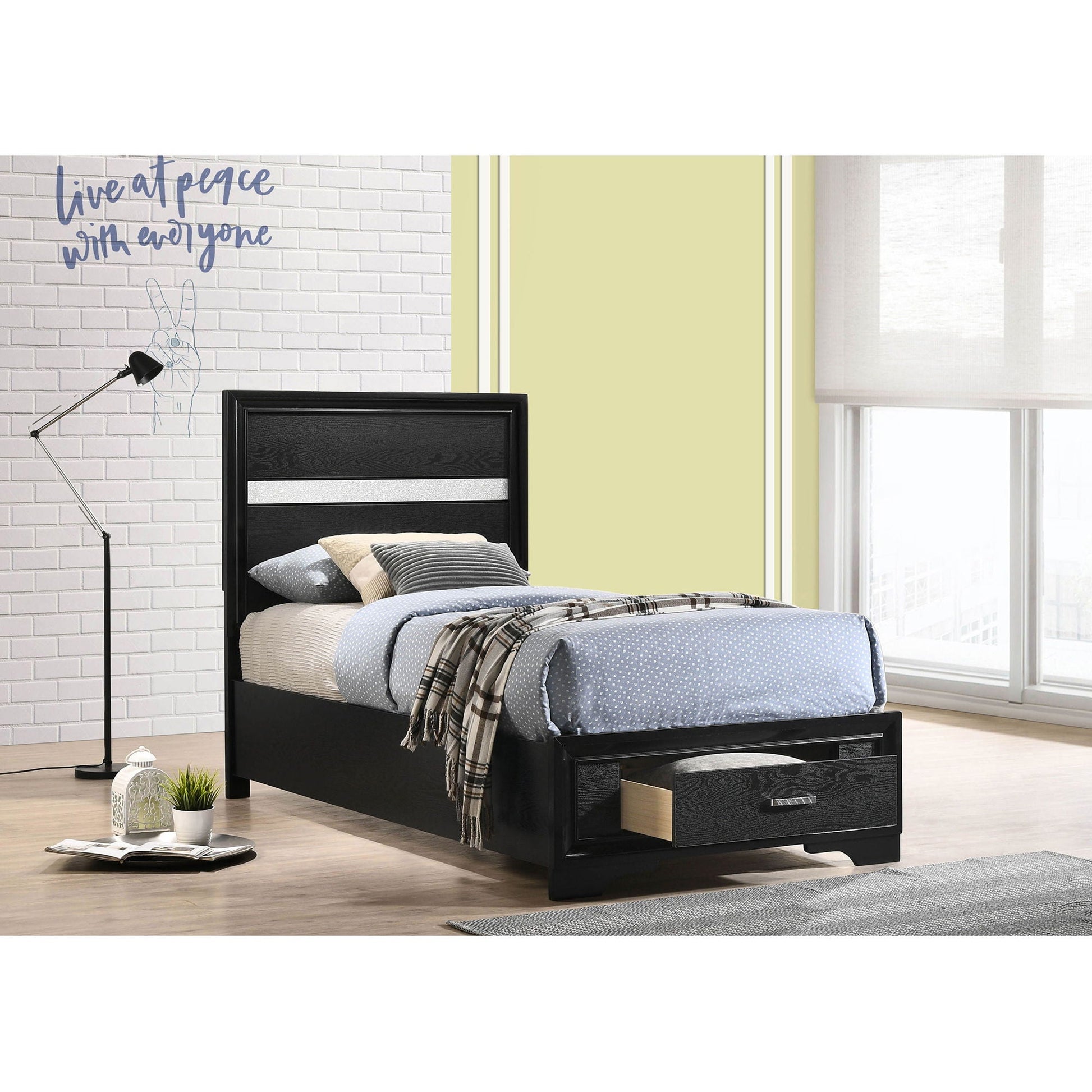 Urbana Storage Panel Bed by HouseOfZazla, black wood frame with two under-bed drawers on Tampa Home & Garden Store