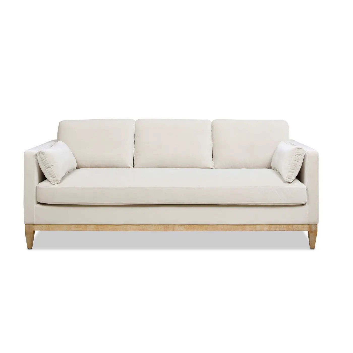 Knox Modern Farmhouse Sofa, cream upholstery with wooden legs on Tampa Home & Garden Store