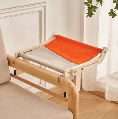Cat Hanging Bed hammock with orange and gray fabric on a wooden frame on Tampa Home & Garden Store