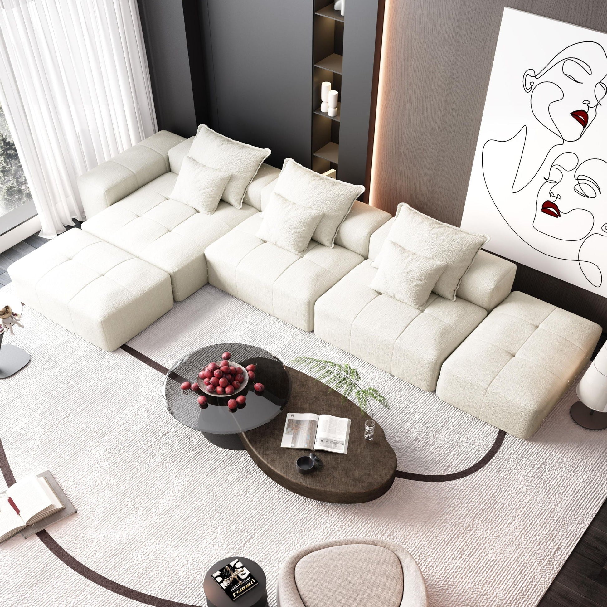 Modern oversized DIY modular sectional sofa with pillows in light beige by HouseOfZazla on Tampa Home & Garden Store