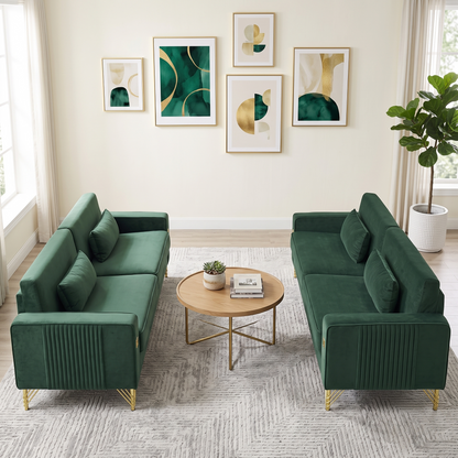 Emerald Green Velvet Sofa Set in the Living Room