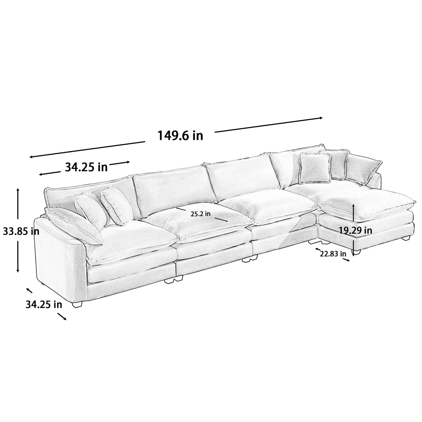 Modern oversized modular sofa with ottoman by HouseOfZazla low back deep seating 2-piece set on Tampa Home & Garden Store