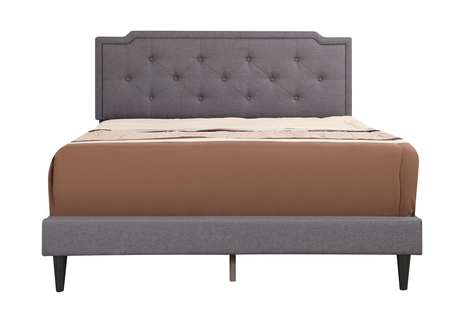 Grey button-tufted bed headboard with diamond pattern on a matching grey bed frame on Tampa Home & Garden Store