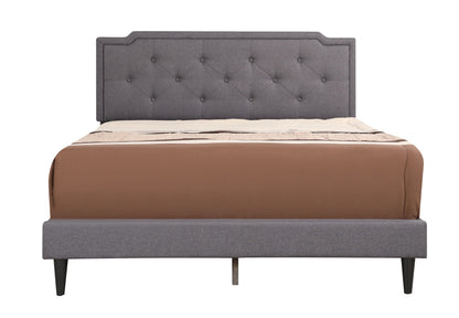 Grey button-tufted bed headboard with diamond pattern on a matching grey bed frame on Tampa Home & Garden Store