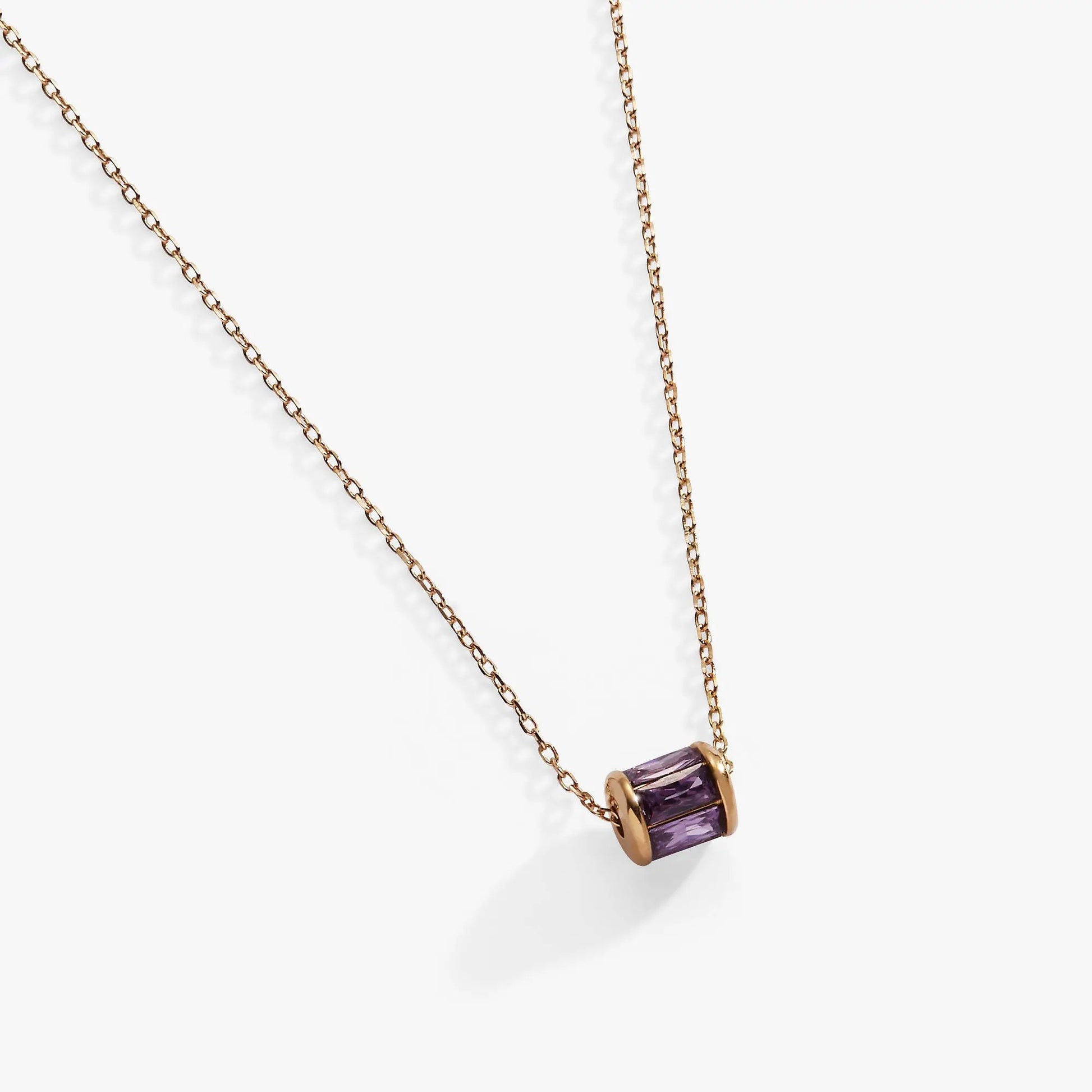 February Birthstone Pendant Necklace ALEX AND ANI amethyst rose gold bezel on chain on Tampa Home & Garden Store