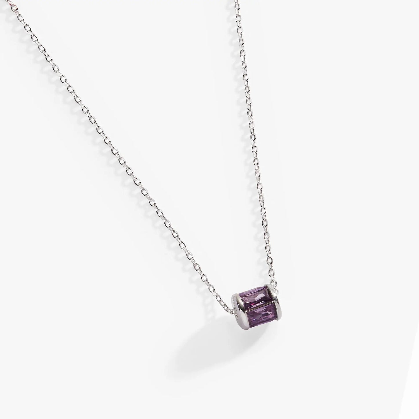 February Birthstone Pendant Necklace by ALEX AND ANI with two purple stones on silver chain on Tampa Home & Garden Store