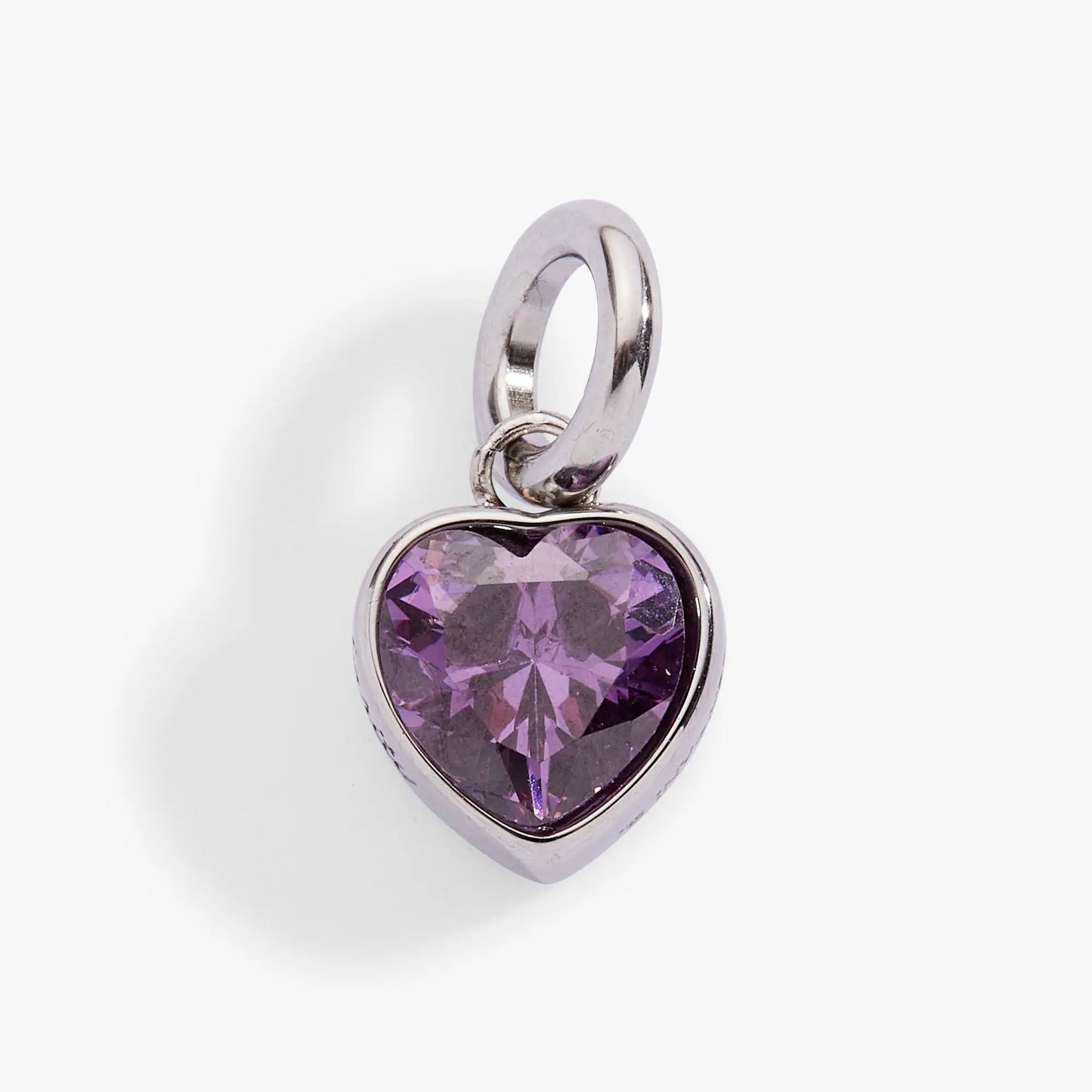 February Clarity Heart Birthstone Charm by Alex and Ani with amethyst gem in silver setting on Tampa Home & Garden Store