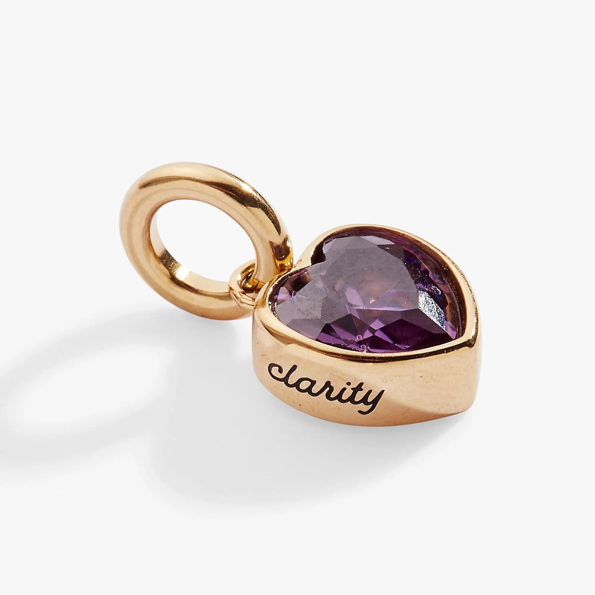 Alex and Ani February Clarity Heart Birthstone Charm, rose-gold setting with purple gemstone on Tampa Home & Garden Store