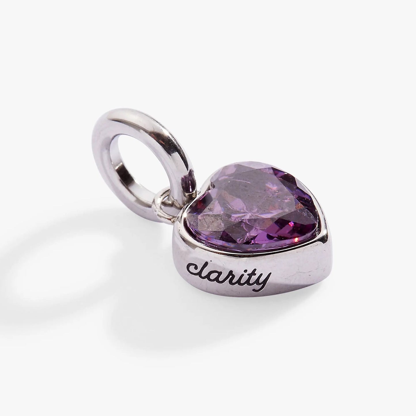 February Clarity Heart Birthstone Charm in silver setting with purple gemstone by Alex and Ani on Tampa Home & Garden Store