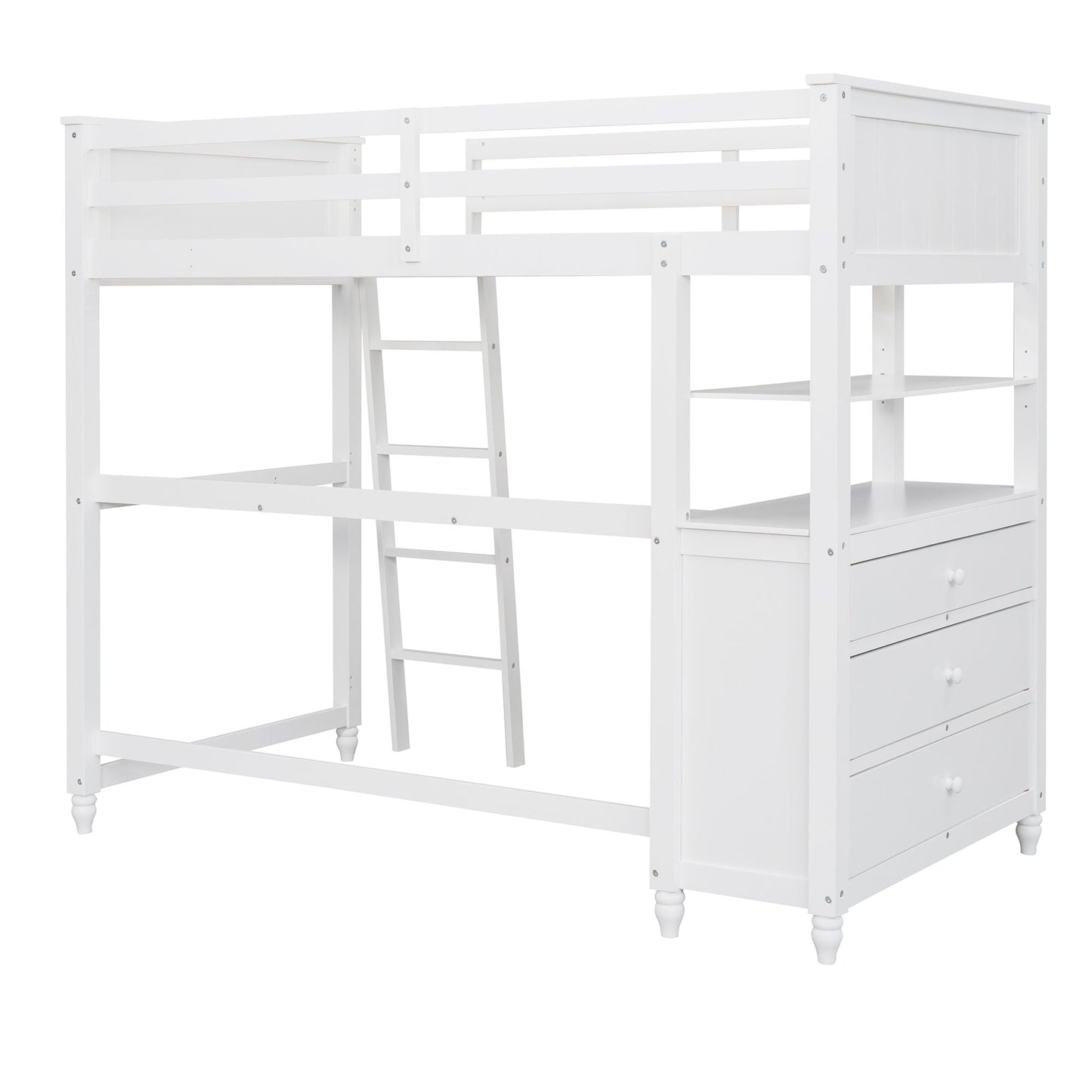 Space Saving Loft Bed with Desk and Drawers