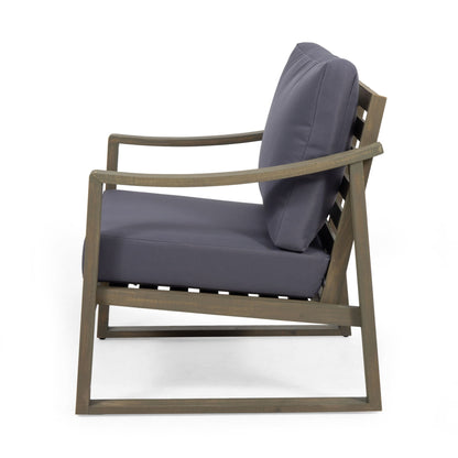 Samwell Outdoor Club Chair navy blue cushion wooden frame outdoor arm chair on Tampa Home & Garden Store